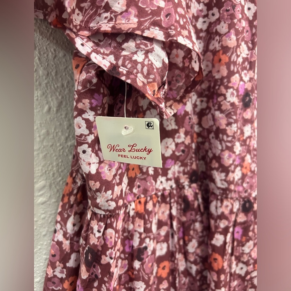 Lucky Brand Floral Printed Tiered Mini Dress in Mauve Multi NEW XL - Picture 10 of 10